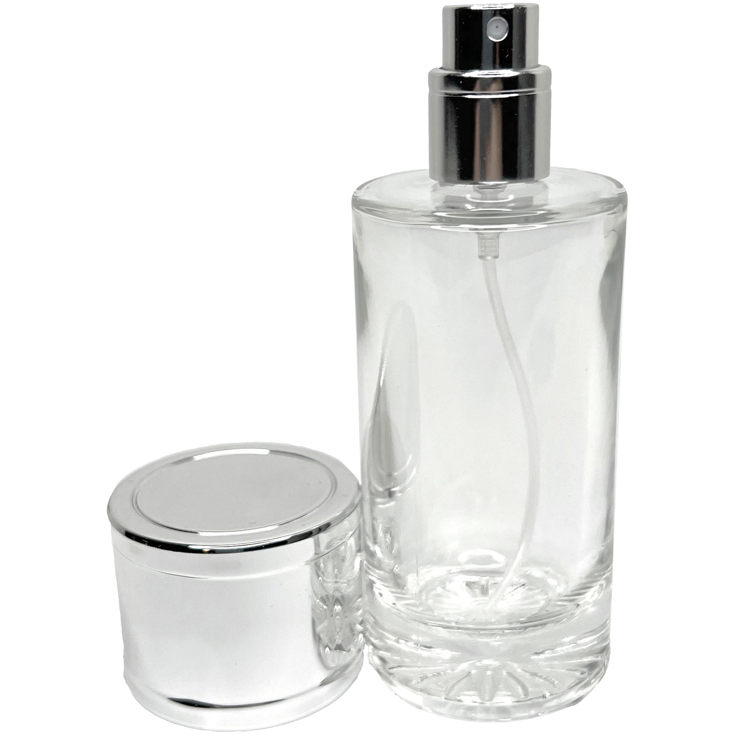 50ml 1.7oz Refillable Cylinder Empty Perfume Bottles Thick Glass Silver Atomizer